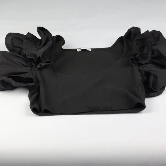 Zara Black Stretch Ruffled Sleeves Top. - Picture 11 of 14